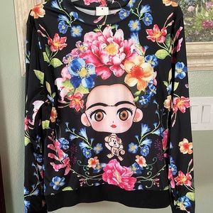 COPY - Frida Cartoon black and floral women sweatshirt size M, Medium  New 🦋💕